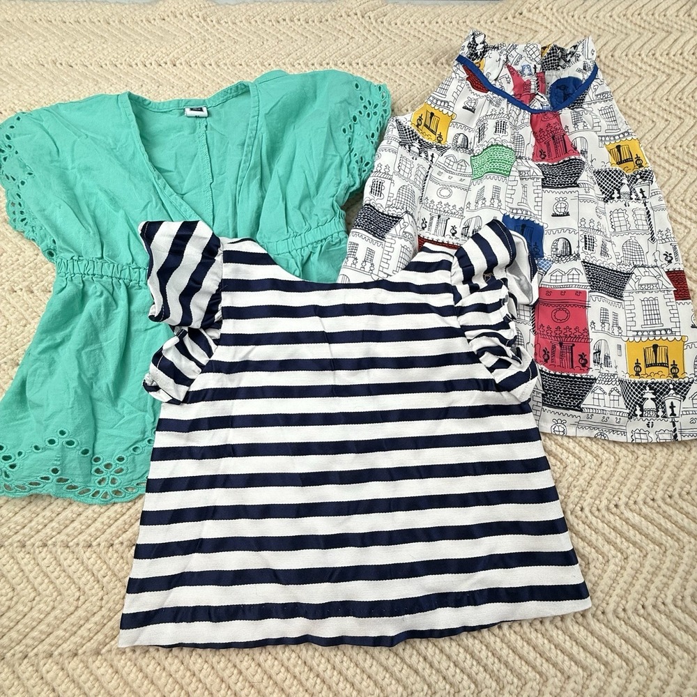Janie and Jack Shirt Lot of 3 Size 2T Stripes Buildings Eyelet Preppy S/S Cute